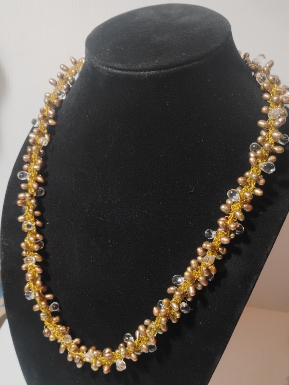 Handcrafted Gold and Peach Beaded Necklace